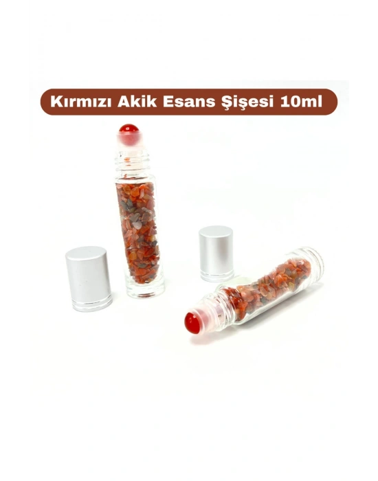Sertifikalı Kırmızı Akik Doğal Taş Esans Şişesi ve Roller Masaj Aleti 10ml
