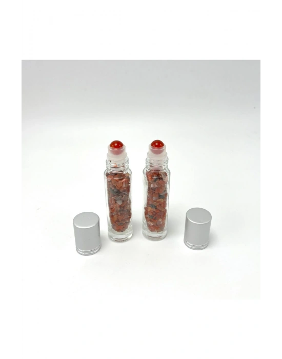 Sertifikalı Kırmızı Akik Doğal Taş Esans Şişesi ve Roller Masaj Aleti 10ml
