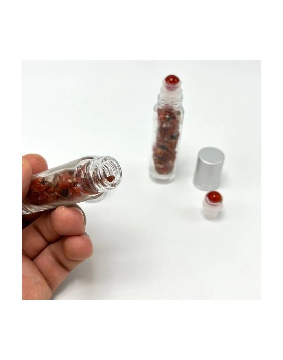 Sertifikalı Kırmızı Akik Doğal Taş Esans Şişesi ve Roller Masaj Aleti 10ml