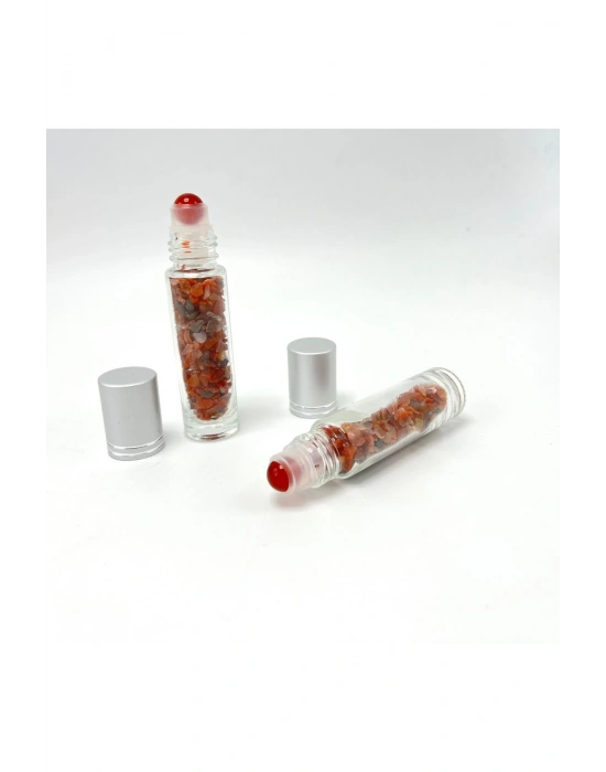Sertifikalı Kırmızı Akik Doğal Taş Esans Şişesi ve Roller Masaj Aleti 10ml