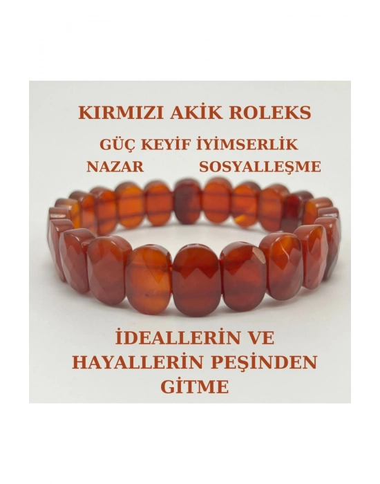 Sertifikalı Kırmızı Akik Doğal Taş Roleks Bileklik