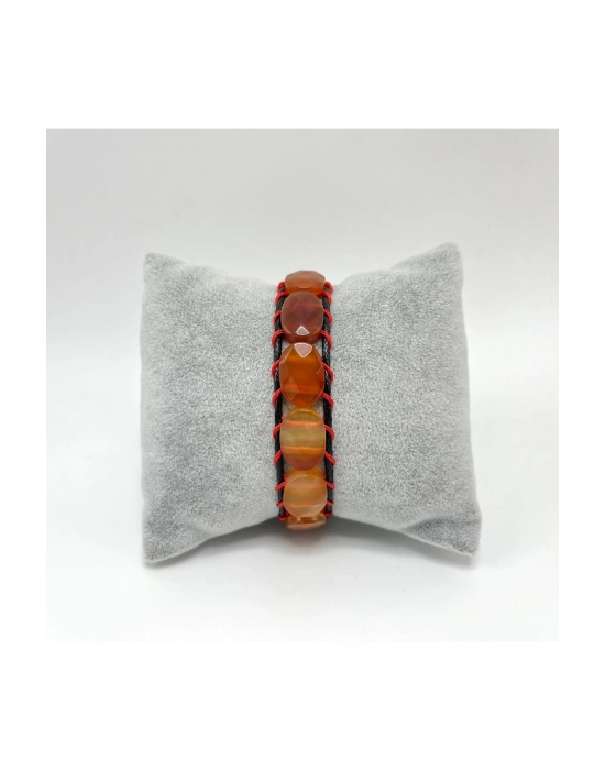 Sertifikalı Kırmızı Akik Kilit Kapama Roleks Doğal Taş Deri Bileklik