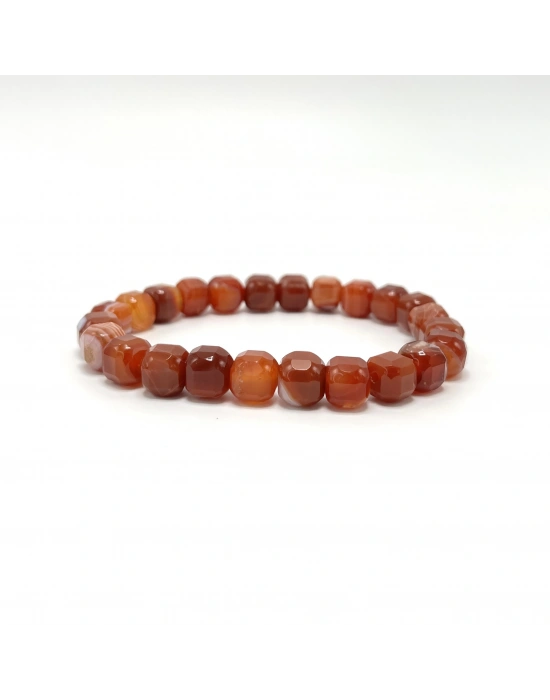 SERTİFİKALI Kırmızı Akik Küp Kesim Lastikli Doğal Taş Bileklik 8 mm