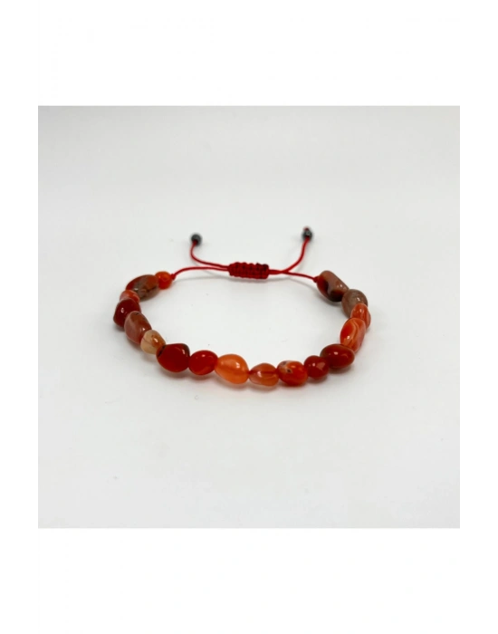 SERTİFİKALI Kırmızı Akik Natural Kesim Makrome Doğal Taş Bileklik