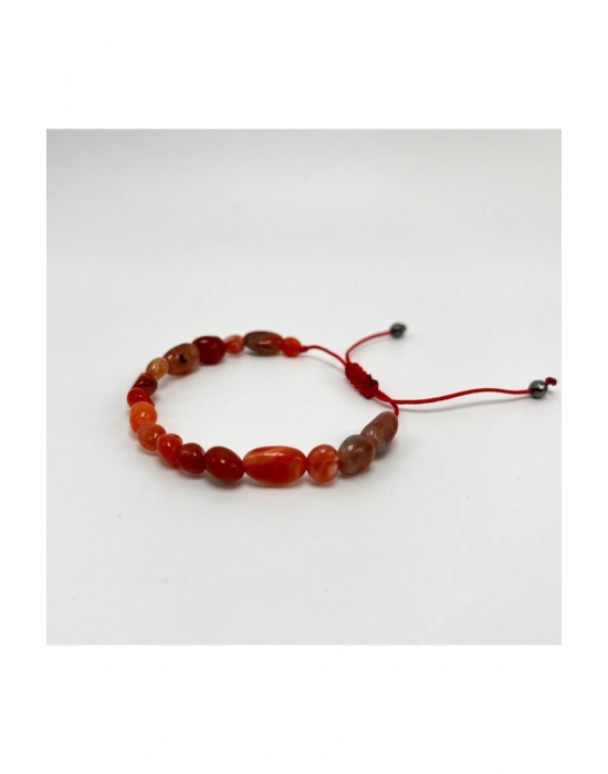 SERTİFİKALI Kırmızı Akik Natural Kesim Makrome Doğal Taş Bileklik