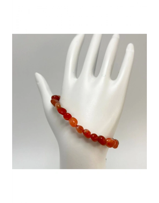 SERTİFİKALI Kırmızı Akik Natural Kesim Makrome Doğal Taş Bileklik