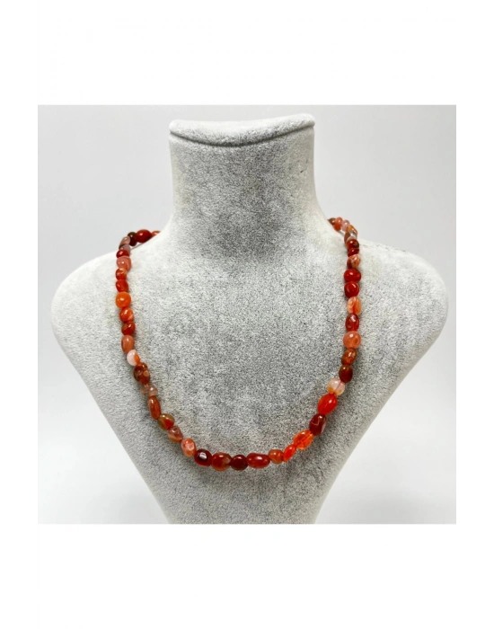 SERTİFİKALI Kırmızı Akik Natural Kesim Makrome Doğal Taş Kolye