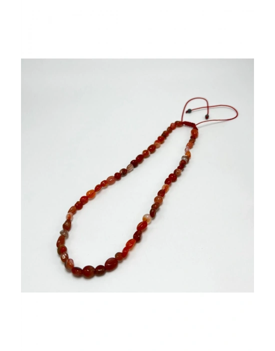 SERTİFİKALI Kırmızı Akik Natural Kesim Makrome Doğal Taş Kolye