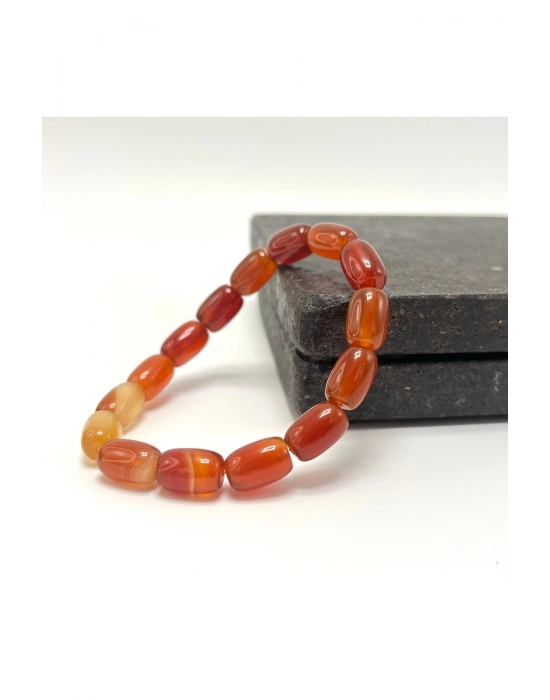 SERTİFİKALI Kırmızı Akik Özel Kesim Doğal Taş Misinalı Bileklik