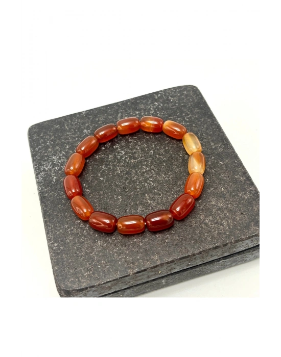 SERTİFİKALI Kırmızı Akik Özel Kesim Doğal Taş Misinalı Bileklik