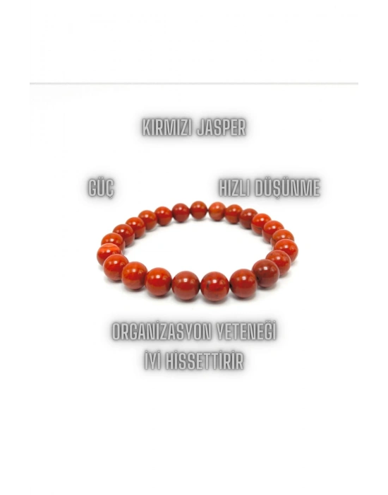 Sertifikalı Kırmızı Jasper 8mm Elastik Misinalı Doğal Taş Bileklik