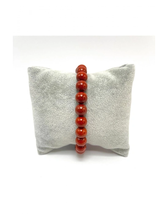 Sertifikalı Kırmızı Jasper 8mm Elastik Misinalı Doğal Taş Bileklik