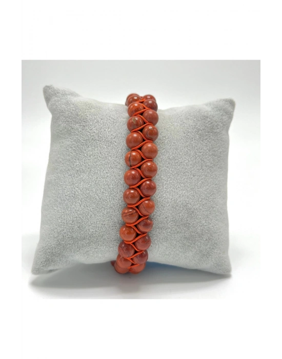 SERTİFİKALI Kırmızı Jasper Çift Sıra Doğal Taş Makrome Bileklik Ayarlanabilir Ölçü