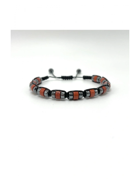 Sertifikalı Kırmızı Jasper Disk Model Doğal Taş Makrome Bileklik Ayarlanabilir Ölçü