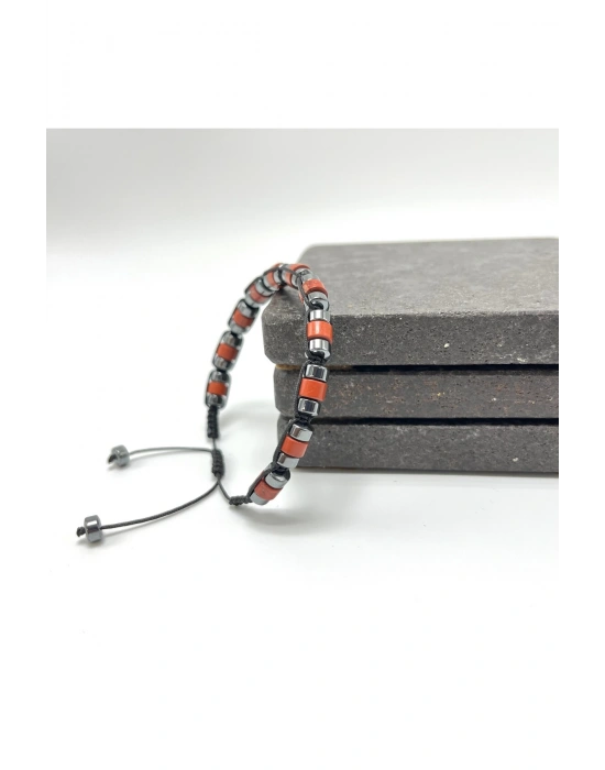 Sertifikalı Kırmızı Jasper Disk Model Doğal Taş Makrome Bileklik Ayarlanabilir Ölçü