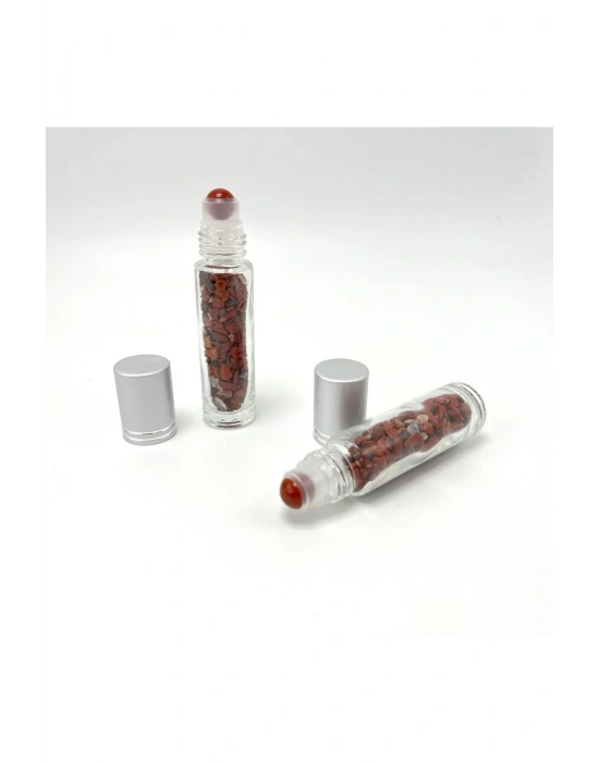 Sertifikalı Kırmızı Jasper Doğal Taş Esans Şişesi ve Roller Masaj Aleti 10ml