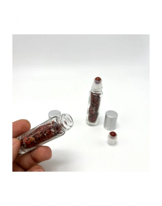 Sertifikalı Kırmızı Jasper Doğal Taş Esans Şişesi ve Roller Masaj Aleti 10ml