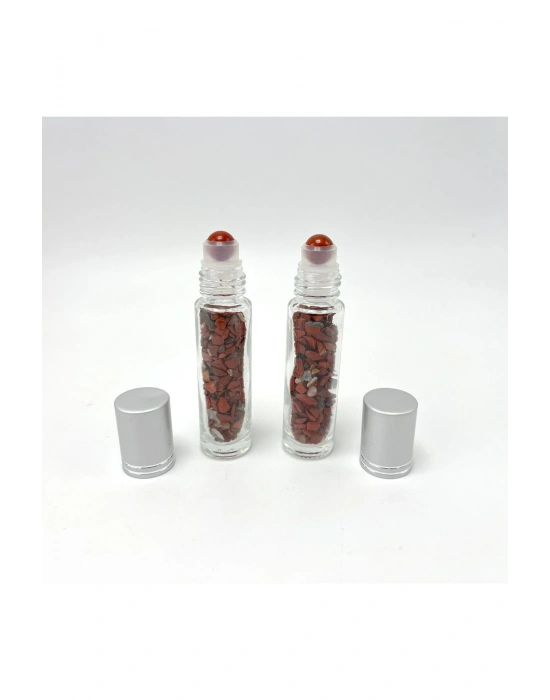 Sertifikalı Kırmızı Jasper Doğal Taş Esans Şişesi ve Roller Masaj Aleti 10ml