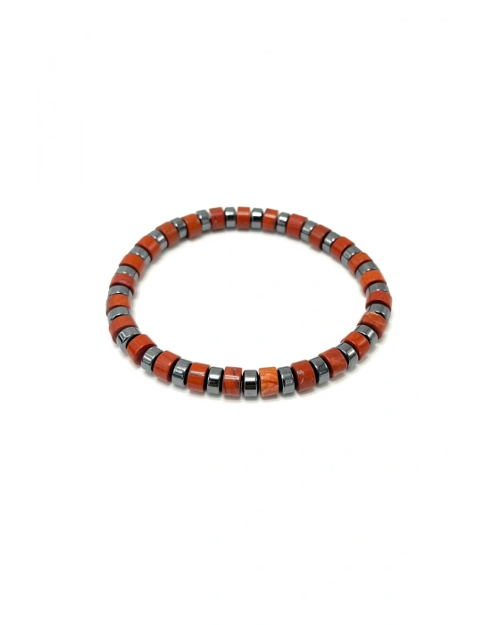 SERTİFİKALI Kırmızı Jasper - Hematit Disk Model Doğal Taş Misinalı Bileklik