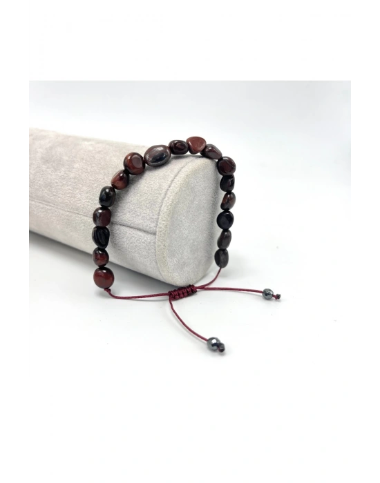 Sertifikalı Kırmızı Kaplan Gözü Natural Kesim Makrome Doğal Taş Bileklik