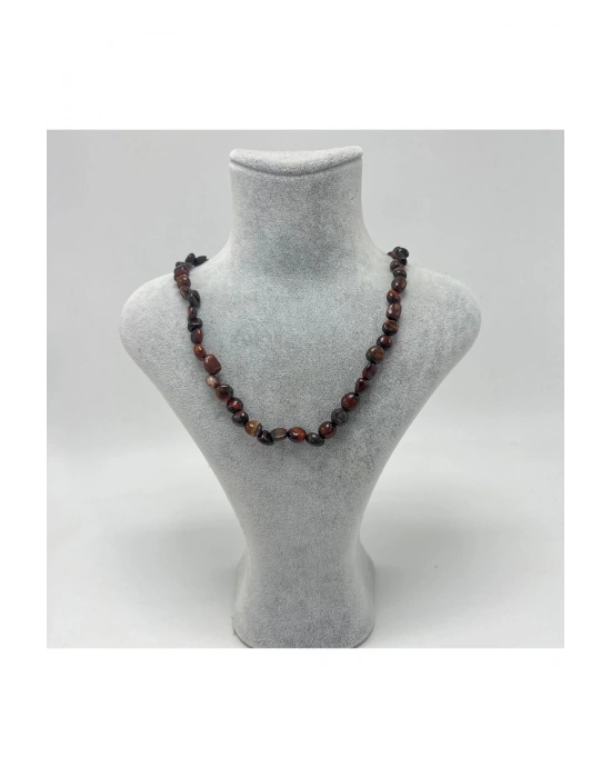 Sertifikalı Kırmızı Kaplan Gözü Natural Kesim Makrome Doğal Taş Kolye