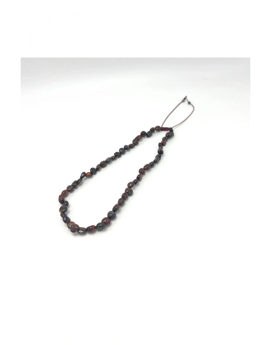 Sertifikalı Kırmızı Kaplan Gözü Natural Kesim Makrome Doğal Taş Kolye