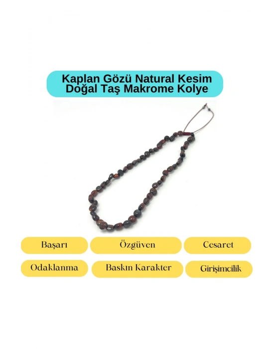 Sertifikalı Kırmızı Kaplan Gözü Natural Kesim Makrome Doğal Taş Kolye