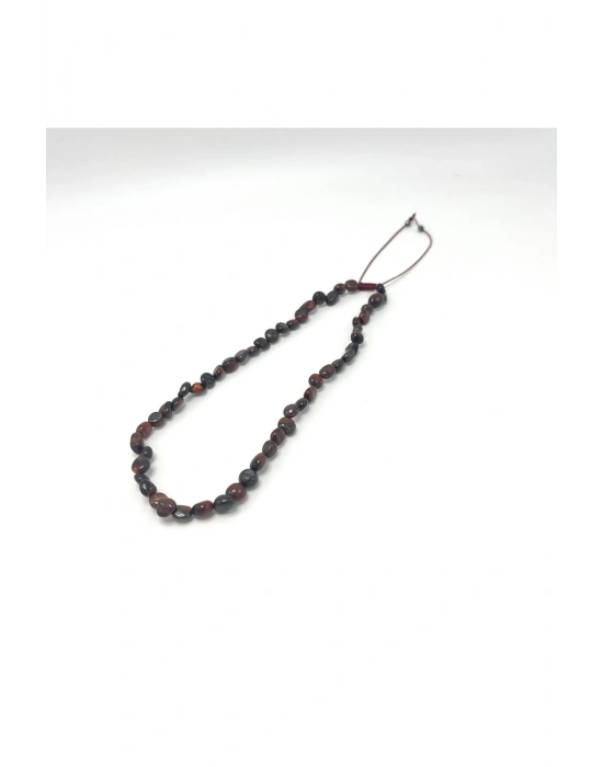 Sertifikalı Kırmızı Kaplan Gözü Natural Kesim Makrome Doğal Taş Kolye