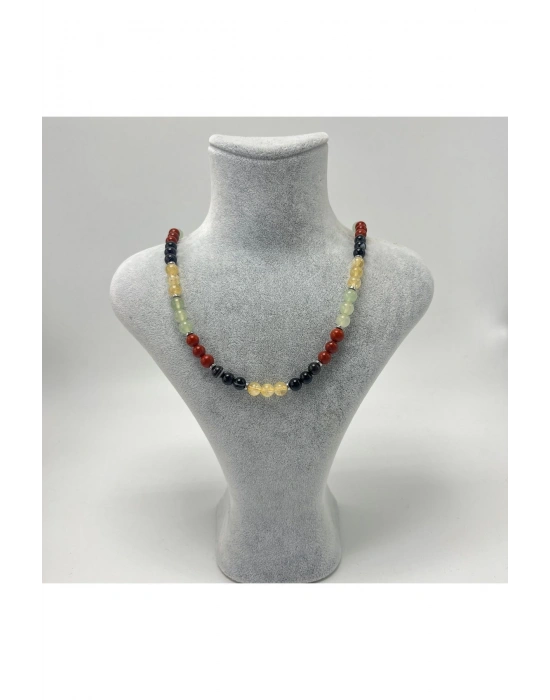 SERTİFİKALI Koç Burcu 6mm 925 Ayar Gümüş Doğal Taş Kolye 55 cm