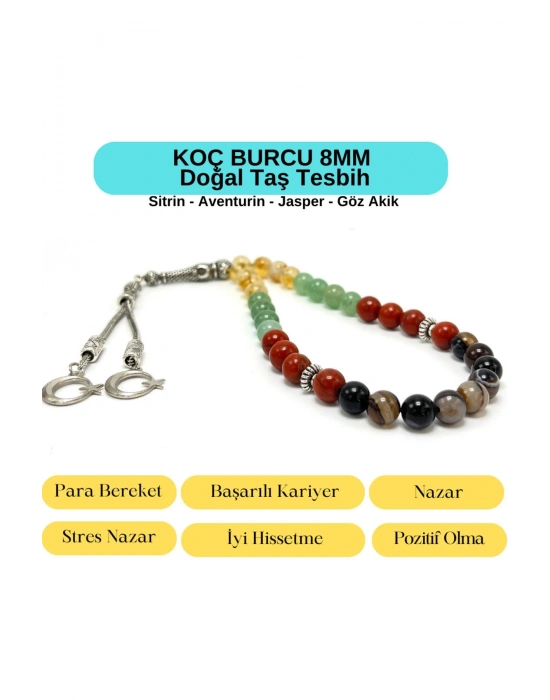 Sertifikalı Koç Burcu 8mm 33lük Doğal Taş Tesbih