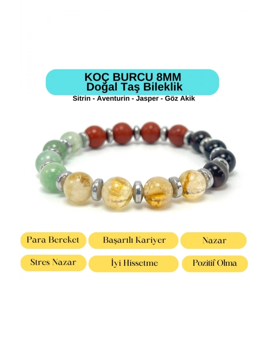 Sertifikalı Koç Burcu 8mm Doğal Taş Bileklik