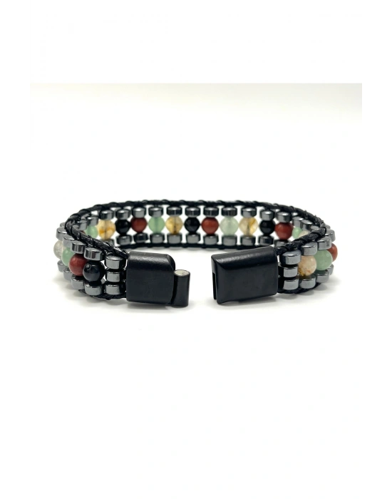 SERTİFİKALI Koç Burcu Disk Model Doğal Taş Erkek Bileklik Mıknatıslı Kilit