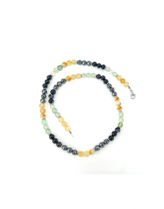 SERTİFİKALI Kova Burcu 6mm 925 Ayar Gümüş Doğal Taş Kolye 55 cm