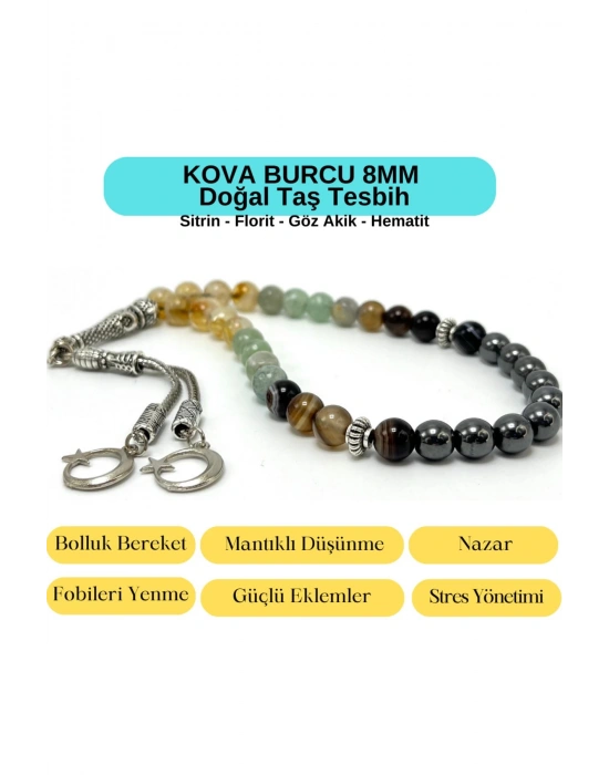 Sertifikalı Kova Burcu 8mm 33lük Doğal Taş Tesbih