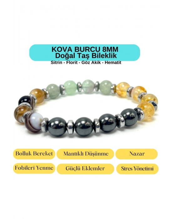 Sertifikalı Kova Burcu 8mm Doğal Taş Bileklik