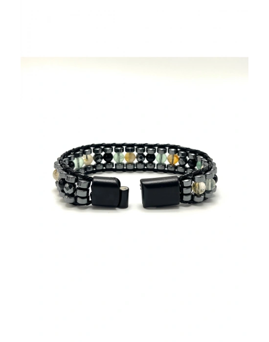 SERTİFİKALI Kova Burcu Disk Model Doğal Taş Erkek Bileklik Mıknatıslı Kilit