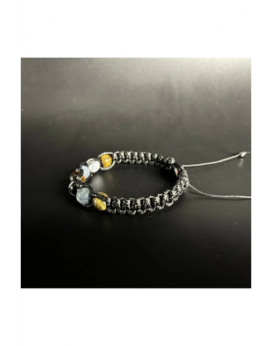 SERTİFİKALI KOVA BURCU DOĞAL TAŞ DERİ BİLEKLİK FLORİT AKİK ANJELİT SEDEF KAPLAN GÖZÜ