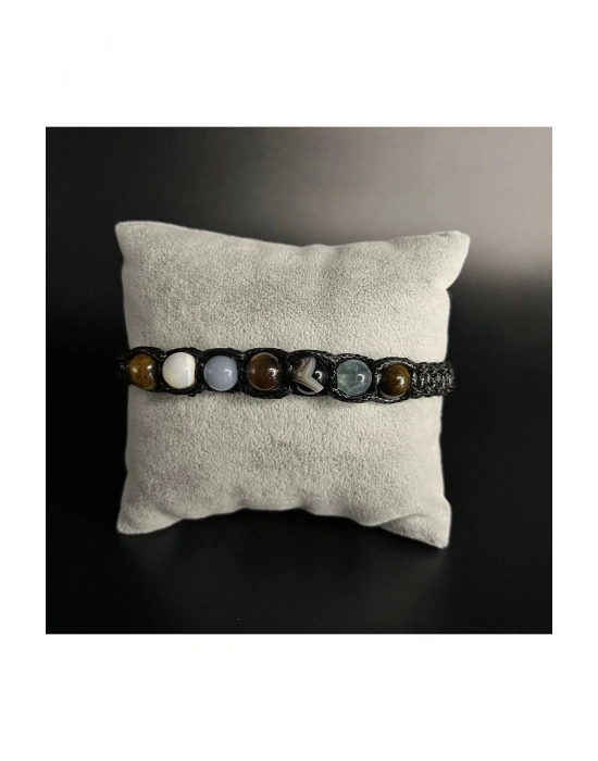 SERTİFİKALI KOVA BURCU DOĞAL TAŞ DERİ BİLEKLİK FLORİT AKİK ANJELİT SEDEF KAPLAN GÖZÜ