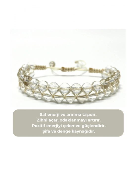 SERTİFİKALI Kristal Kuvars Çift Sıra Doğal Taş Makrome Bileklik Ayarlanabilir Ölçü