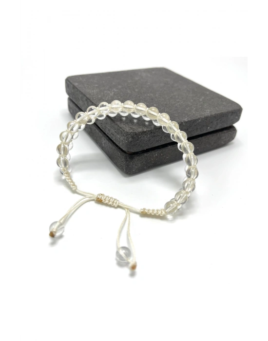 SERTİFİKALI Kristal Kuvars Çift Sıra Doğal Taş Makrome Bileklik Ayarlanabilir Ölçü