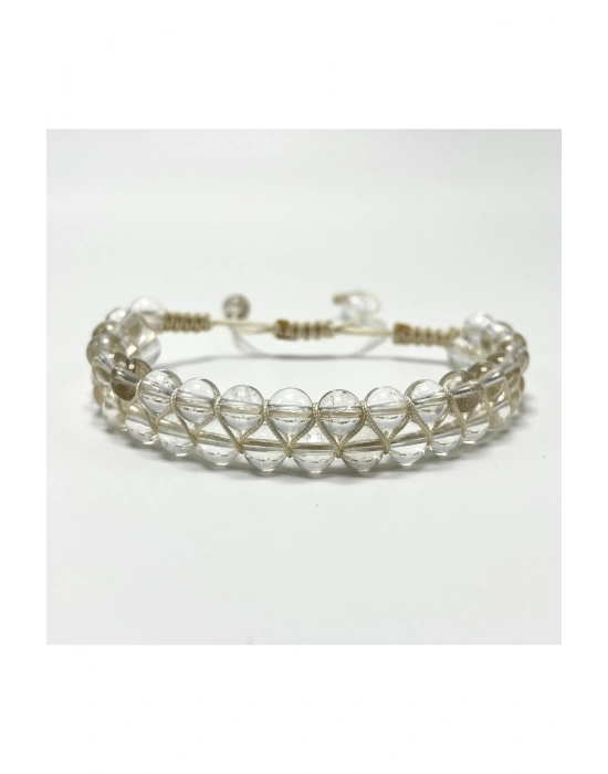 SERTİFİKALI Kristal Kuvars Çift Sıra Doğal Taş Makrome Bileklik Ayarlanabilir Ölçü