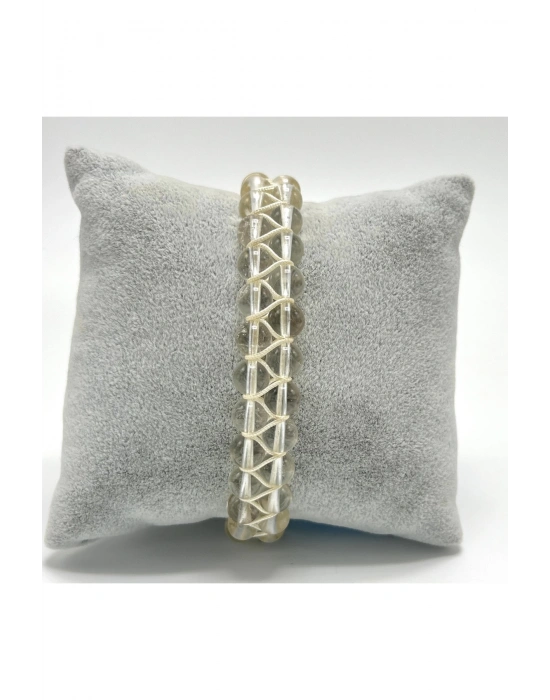 SERTİFİKALI Kristal Kuvars Çift Sıra Doğal Taş Makrome Bileklik Ayarlanabilir Ölçü