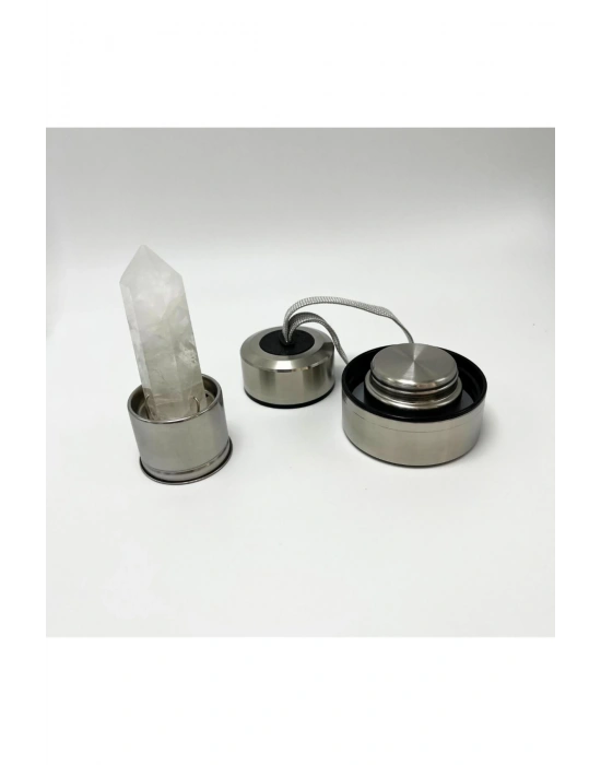 SERTİFİKALI Kristal Kuvars Doğal Taş Cam Su Matarası 550 ml  Özel Kılıflı Contalı Kapak Paslanmaz