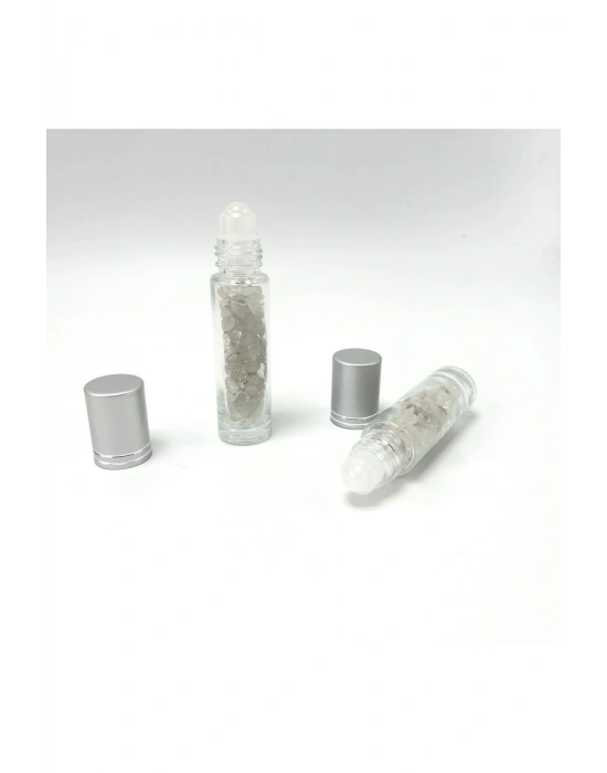 Sertifikalı Kristal Kuvars Doğal Taş Esans Şişesi ve Roller Masaj Aleti 10ml