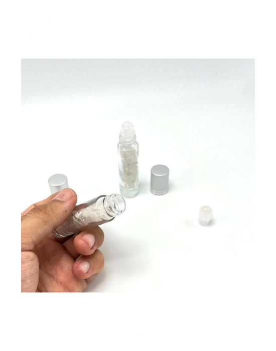 Sertifikalı Kristal Kuvars Doğal Taş Esans Şişesi ve Roller Masaj Aleti 10ml