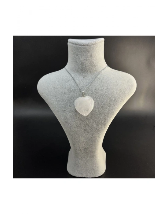 Sertifikalı Kristal Kuvars Kalp Model Doğal Taş Kolye (KARARMAMA GARANTİLİ)