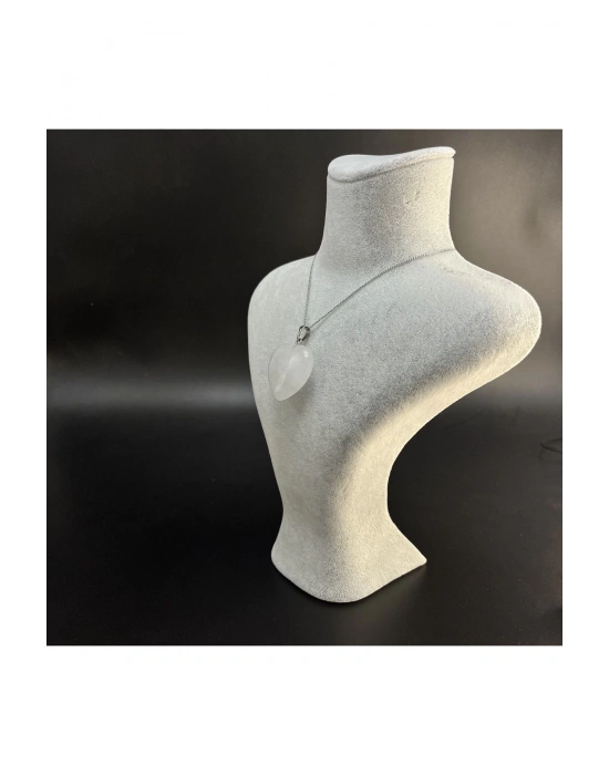 Sertifikalı Kristal Kuvars Kalp Model Doğal Taş Kolye (KARARMAMA GARANTİLİ)