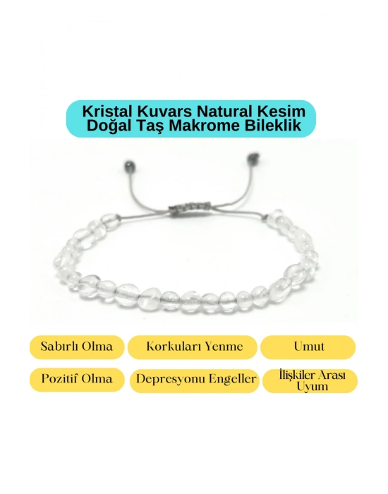 Sertifikalı Kristal Kuvars Natural Kesim Makrome Doğal Taş Bileklik Ayarlanabilir Ölçü