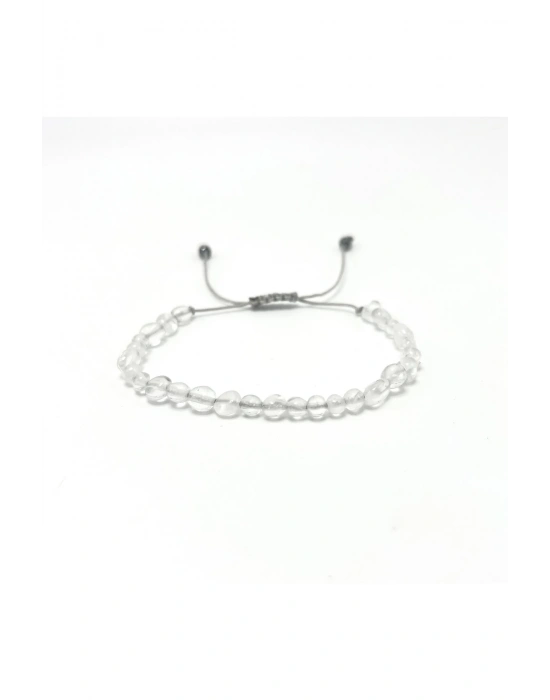 Sertifikalı Kristal Kuvars Natural Kesim Makrome Doğal Taş Bileklik Ayarlanabilir Ölçü