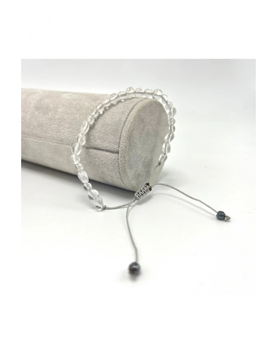 Sertifikalı Kristal Kuvars Natural Kesim Makrome Doğal Taş Bileklik Ayarlanabilir Ölçü